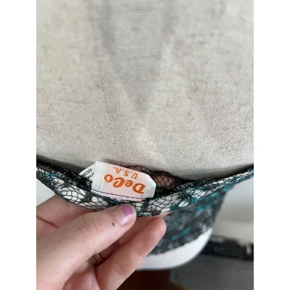 Vintage Deco USA Teal & Black Floral Lace Tube Top - Size Small - Picture 3 of 5